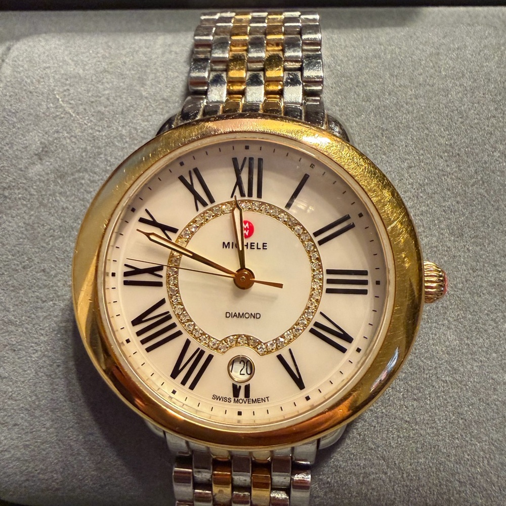 Michele Serein Two-Tone Gold and Silver Watch